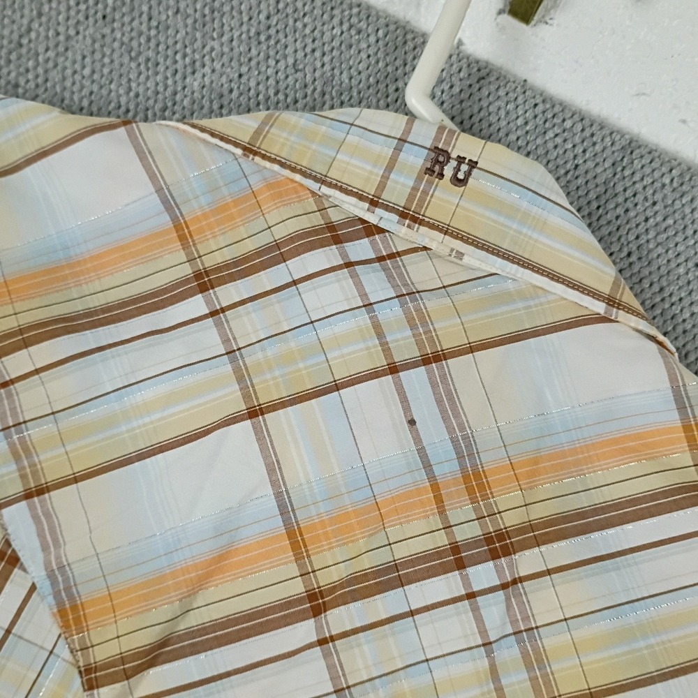 Resistol University‎ Pearl Snap Shirt Mens L Orange Plaid Western Cowboy Cotton - Picture 6 of 12